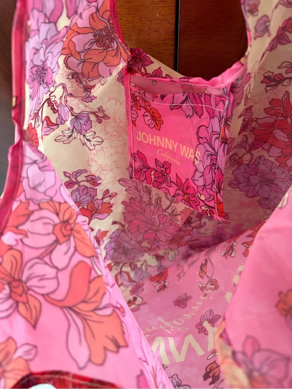 NEW Johnny Was Pink Floral Packable Reusable Tote Bag